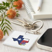 Texas Vlag met State Flower Bluebonnet Sleutelhanger (Voorkant Rechts)