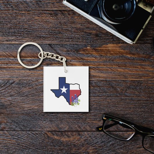Texas Vlag met State Flower Bluebonnet Sleutelhanger