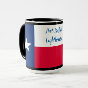 Texas-vlag & Port Isabel-vuurtoren op zwart Mok