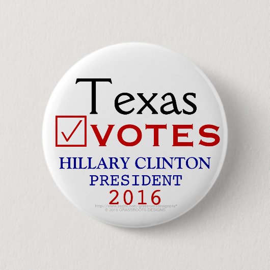 Texas Votes Hillary Clinton President 2016 Ronde Button 5,7 Cm (Voorkant)