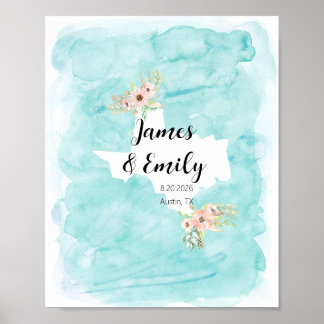 Texas Watercolor Wedding Guest Book Alternative Poster