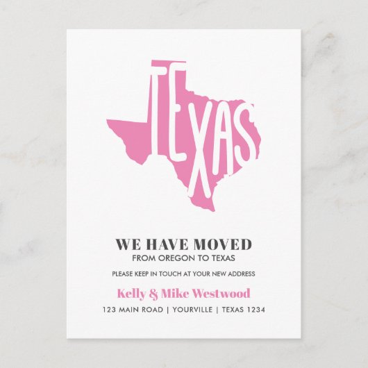 TEXAS We hebben verplaatst Nieuw adres Nieuw Home Briefkaart (Voorkant)