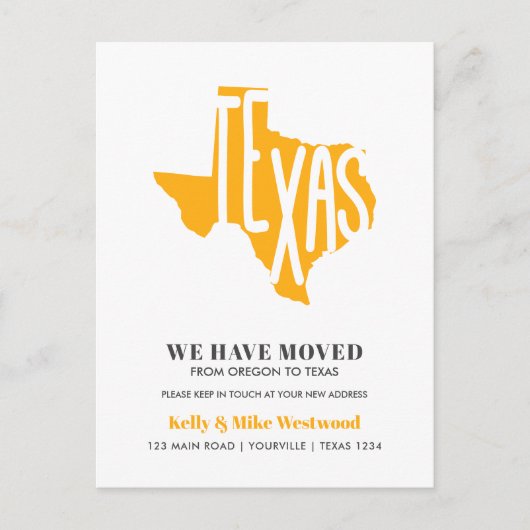 TEXAS We hebben verplaatst Nieuw adres Nieuw Home  Briefkaart (Voorkant)