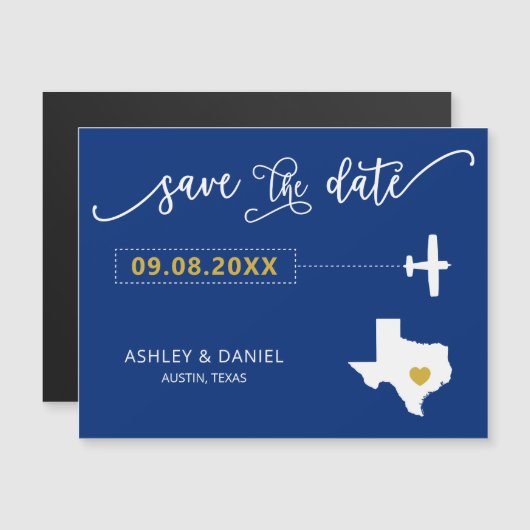 Texas Wedding Save the Date Card, Map Magnetische Uitnodiging (Voorkant / Achterkant)