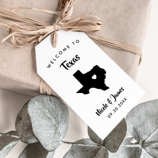 Texas Wedding Welcome Bag Labels, Map Cadeaulabel