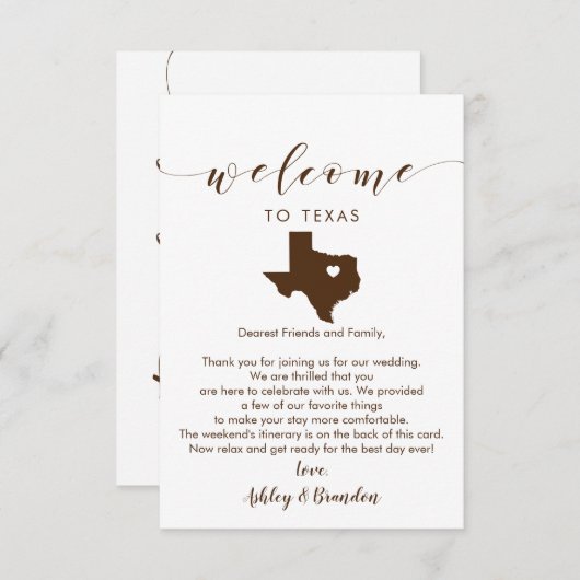 Texas Wedding Welcome Card, Letter and Itinerary (Voorkant / Achterkant)