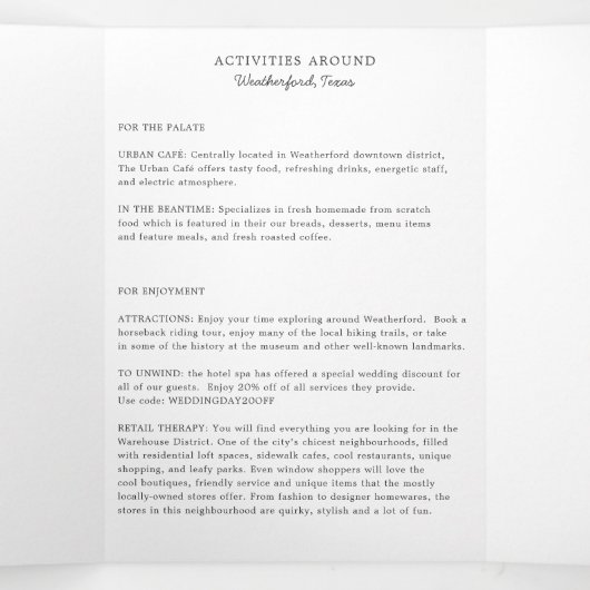 Texas Wedding Welcome Letter & Itinerary Drieluik Programma (Binnenkant midden)