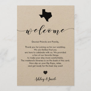 Texas Wedding Welcome Letter & Route Kaart