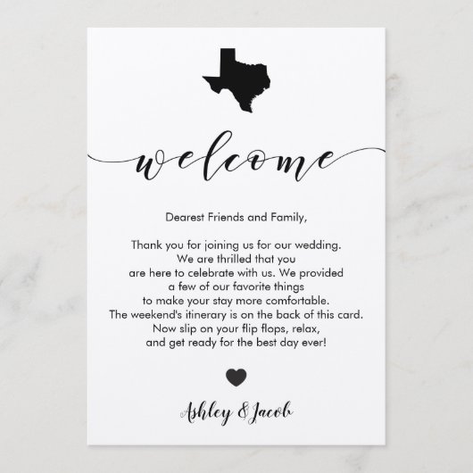 Texas Wedding Welcome Letter & Route Kaart (Voorkant)