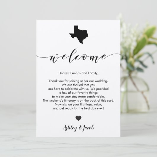 Texas Wedding Welcome Letter & Route Kaart (Staand voorkant)