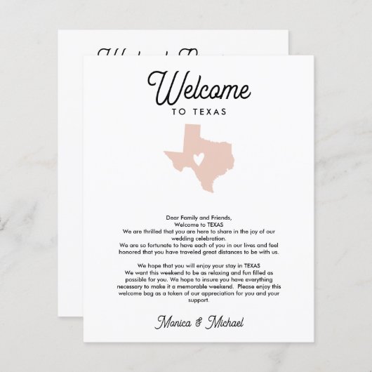 TEXAS Welkomstbrief rondweg om het even welke KLEU (Voorkant / Achterkant)