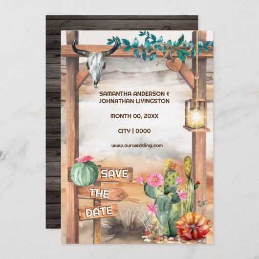 Texas westerne ranch cactus woestijn schedelboog kaart (Voorkant / Achterkant)