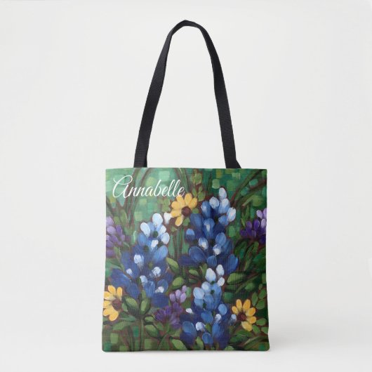 "Texas Wildflower-Bluebonnets" Aangepaste Canvas t Tote Bag (Voorkant)