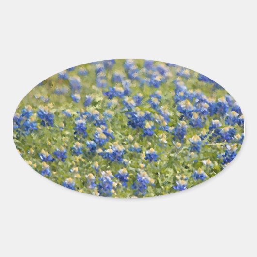 Texas Wildflower Bluebonnets Digital Painting Ovale Sticker (Voorkant)