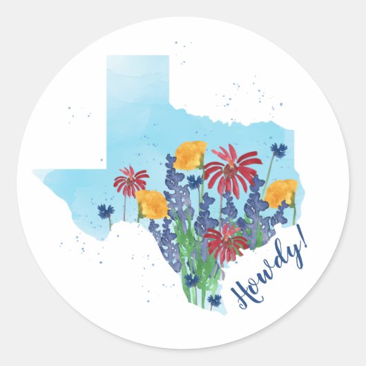 Texas Wildflower Waterverf Ronde Sticker (Voorkant)