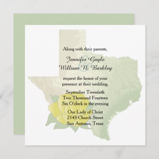 Texas Yellow Rose Wedding Invitation 2 Kaart (Voorkant / Achterkant)