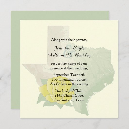 Texas Yellow Rose Wedding Invitation Kaart (Voorkant / Achterkant)