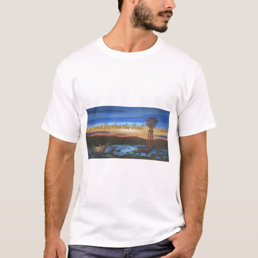 Texas zonsondergang bluebonnets, windmolen, en lon t-shirt (Voorkant)