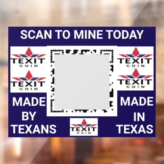 TeXit Coin Cobalt QR Code met TeXit Coin logo Raamsticker (Vel 2)