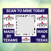 TeXit Coin Cobalt QR Code met TeXit Coin logo Raamsticker (Vel 3)