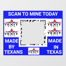 TeXit Coin Cobalt QR Code met TeXit Coin logo Raamsticker