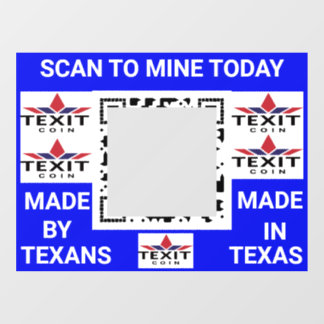 TeXit Coin Cobalt QR Code met TeXit Coin logo Raamsticker