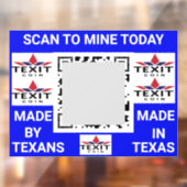 TeXit Coin Cobalt QR Code met TeXit Coin logo Raamsticker (Vel 2)