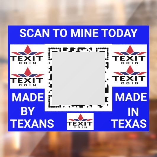 TeXit Coin Cobalt QR Code met TeXit Coin logo Raamsticker (Vel 2)