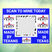 TeXit Coin Cobalt QR Code met TeXit Coin logo Raamsticker (Vel 3)