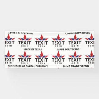 Texit Coin Officiële Logo Getiteld op Wit Spandoek