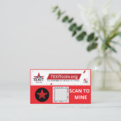 TEXIT COIN OFFICIËLE LOGO QR GECODEERDE RODE ACHTE VISITEKAARTJE (Staand voorkant)