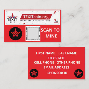 TEXIT COIN OFFICIËLE LOGO QR GECODEERDE RODE ACHTE VISITEKAARTJE