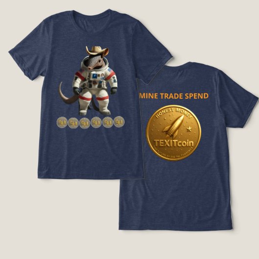 TexitCoin Gold Coin Back And Armadillo Front Tri-Blend Shirt (Ontwerp Voorkant & Achterkant)