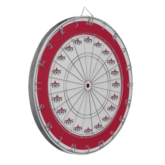 TexitCoin Rood en Wit met Texit Logo Dartbord (Voorkant Links)
