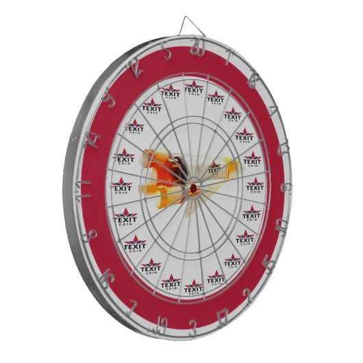 TexitCoin Rood en Wit met Texit Logo/RocketShip Dartbord (Voorkant Links)