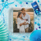 text and photo custom personalized party blue  papieren bordje (Feest)