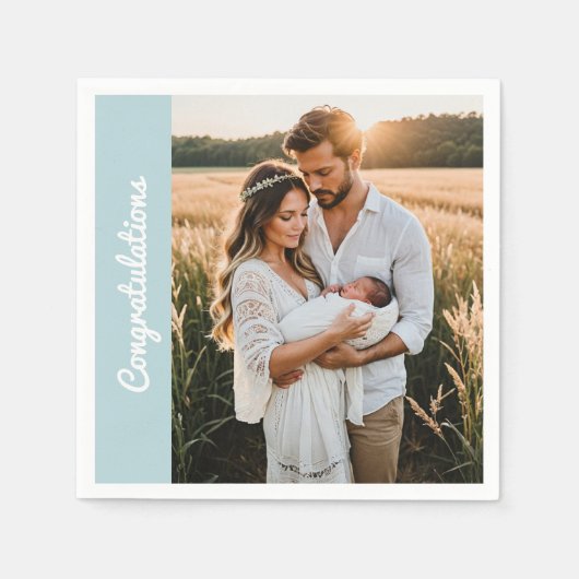 text and photo custom personalized party blue servet (Voorkant)