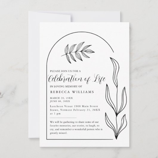 Text Arch Celebration of Life Invitation Kaart (Voorkant)