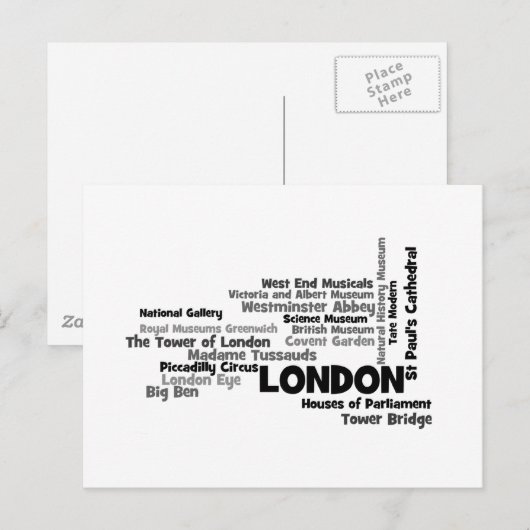 Text Art "London" Briefkaart (Voorkant / Achterkant)