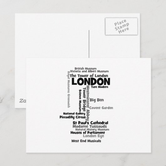 Text Art "London" Briefkaart (Voorkant / Achterkant)