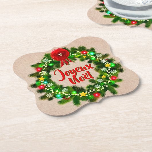 Text Joyeux Noël bewerken Kartonnen Onderzetters (Gekanteld)