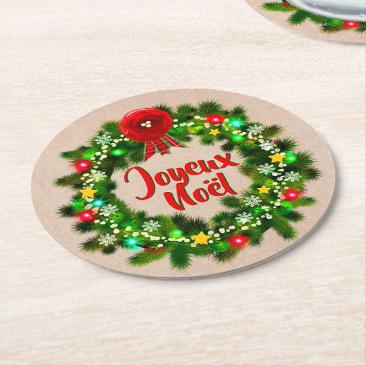 Text Joyeux Noël bewerken Ronde Kartonnen Onderzetter (Gebogen)