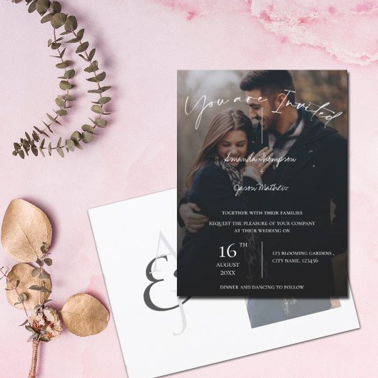 Text Overlay Monogram Foto Weddenschap Briefkaart