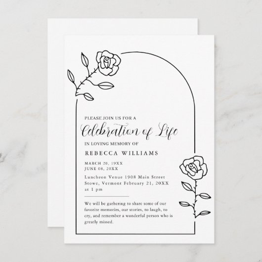 Text Rozen Arch Celebration of Life Invitation Kaart (Voorkant / Achterkant)