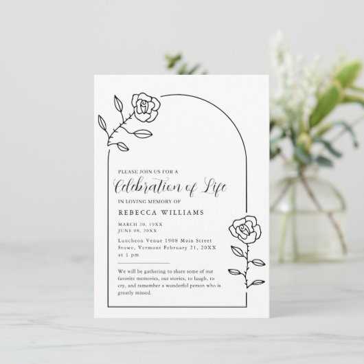 Text Rozen Arch Celebration of Life Invitation Kaart (Staand voorkant)