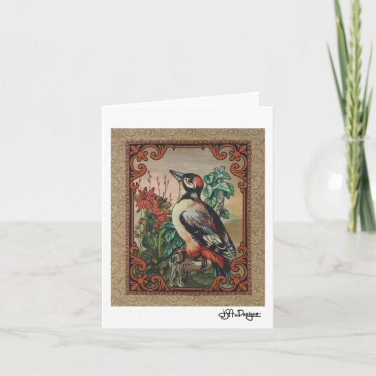 Textiel Art Bird Notecard Kaart (Voorkant)