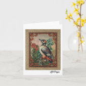 Textiel Art Bird Notecard Kaart (Gele Bloem)