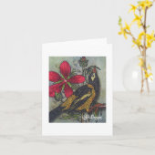 Textiel Art Bird Notecard Kaart (Gele Bloem)