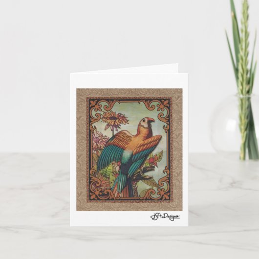 Textiel Art Bird Notecard Kaart (Voorkant)