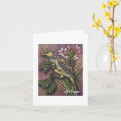 Textiel Art Bird Notecard Kaart (Gele Bloem)